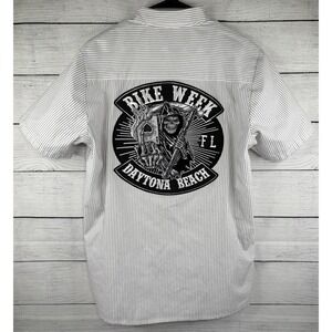 Daytona Beach Motorcycle Patch Bike Week Black/Whit Short Sleeve Button‎ Up L